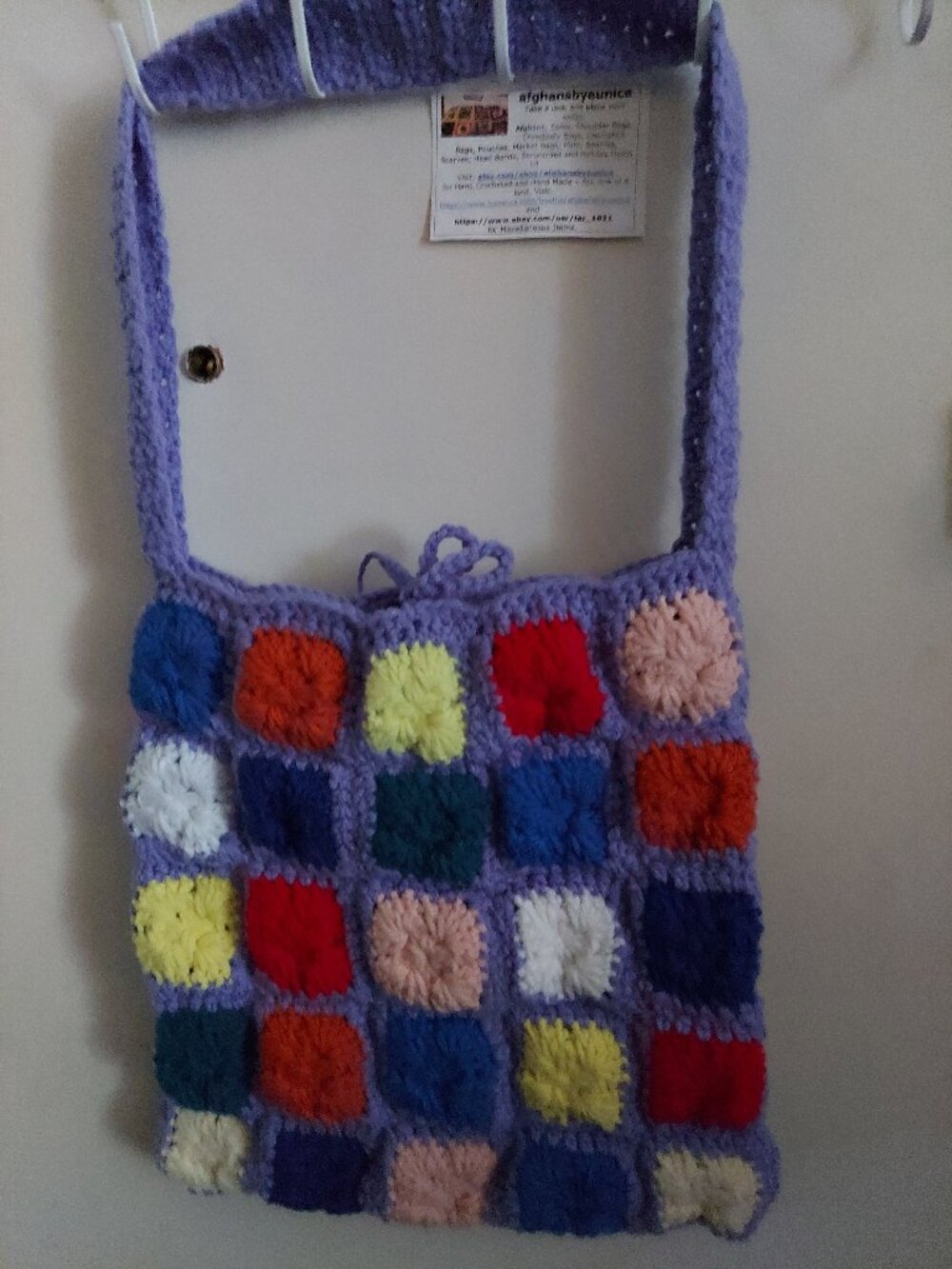 Periwinkle Playgirl Purse/tote, 12 inches wide, 13 inches deep, hand crocheted